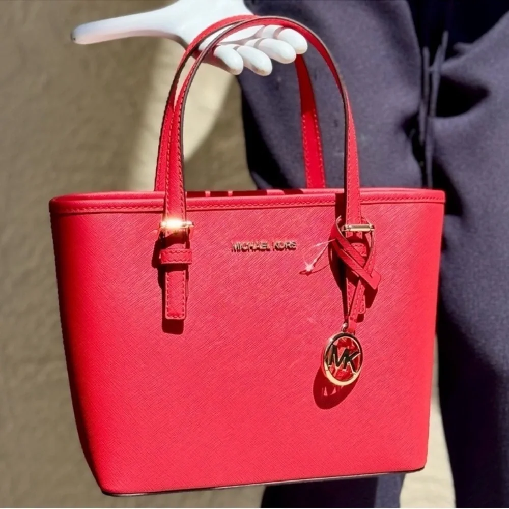 Michael Kors Jet Set Travel Extra-Small Top Zip Tote Bag Bright Red